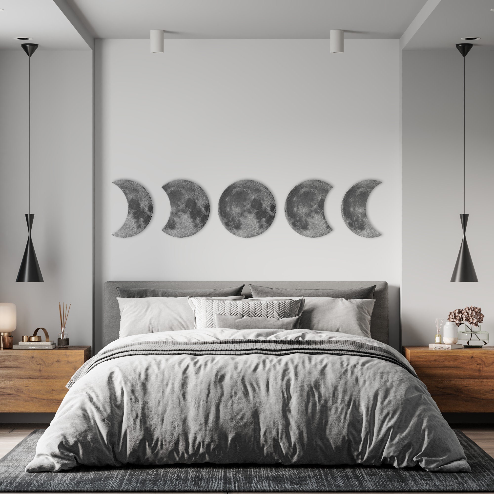 Celestial Moon Phases Wall Art Set of 5 Lunar Cycle Art for Bedroom ...