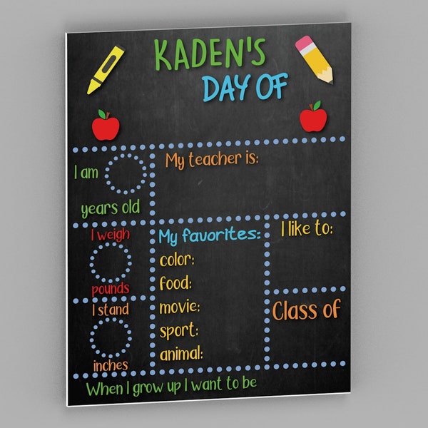 Personalized First and Last Day of School Sign - Reusable Back to School Sign Board - Chalkboard Style Sign