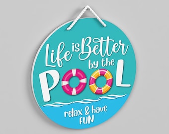 Outdoor Pool Sign - Life Is Better By The Pool - Backyard Pool Decor