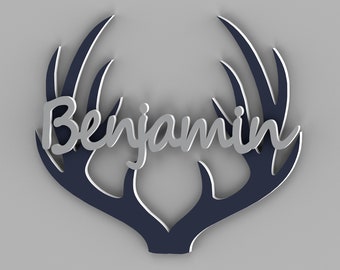 Personalized Name Sign with Antlers | Rustic Nursery Wall Decor | Custom Baby Name Sign for Boys Room | Woodland Theme Kids Decor