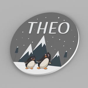 Personalized Penguin Nursery Name Sign: Winter Mountain Decor image 2
