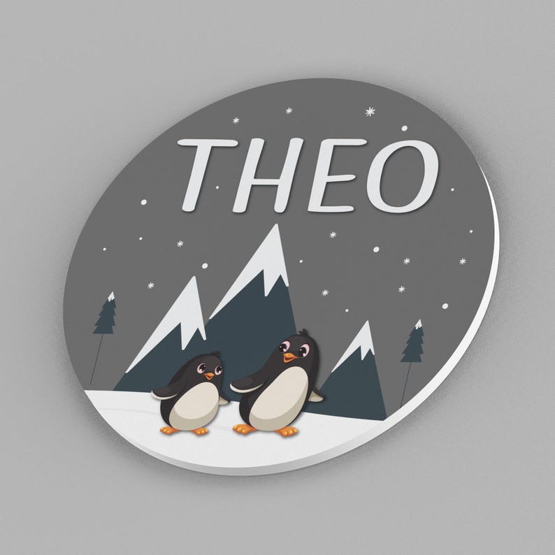 Personalized Penguin Nursery Name Sign: Winter Mountain Decor image 2