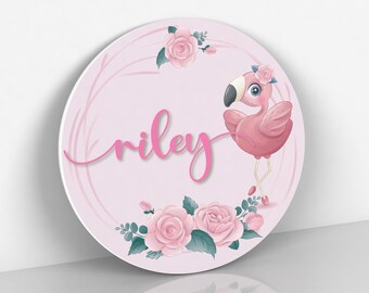 Girls Name Sign, Floral and Flamingo Nursery Decor, Nursery Wall Art, Baby Girl Nursery