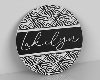 Round Personalized Zebra Print Name Sign for Girls Room Decor, Bedroom Decor for Girls, Zebra Animal Print Decor, Gift for Girls