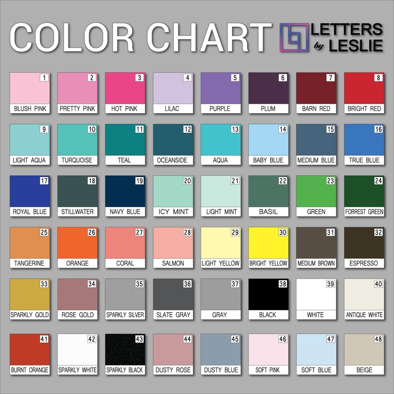 color chart for custom name signs