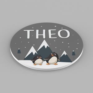 Personalized Penguin Nursery Name Sign: Winter Mountain Decor image 3