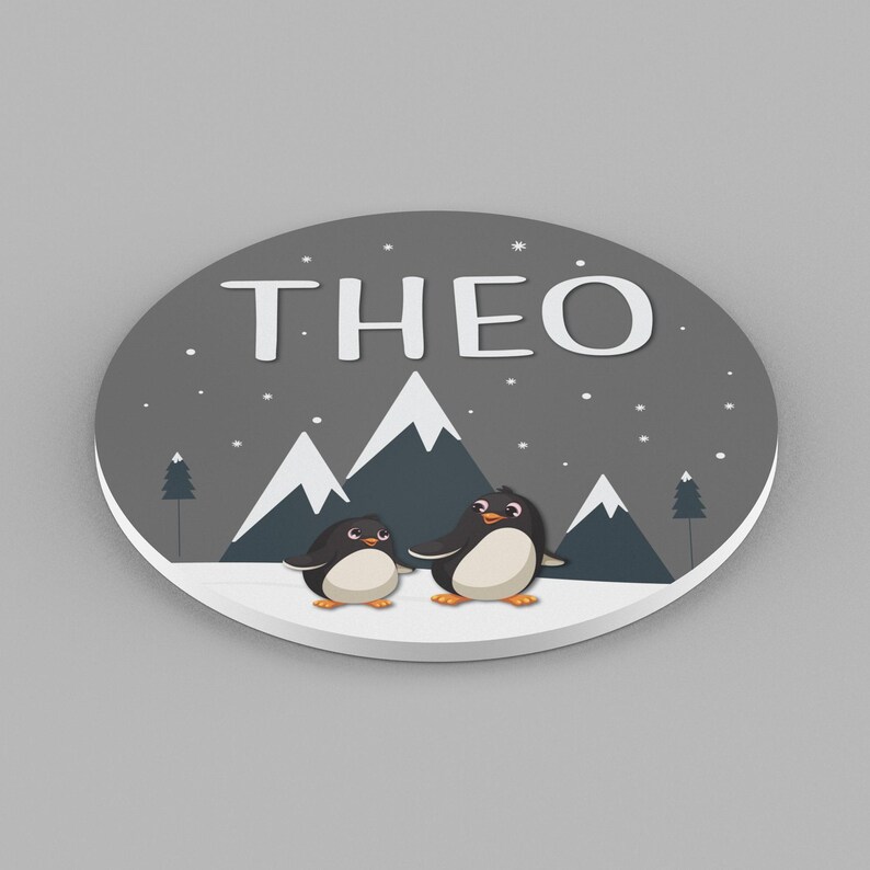 Personalized Penguin Nursery Name Sign: Winter Mountain Decor image 3