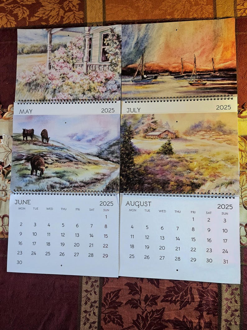 2025 Wall Calendar, Watercolor Art Calendar, Ringbound Monthly Calendar