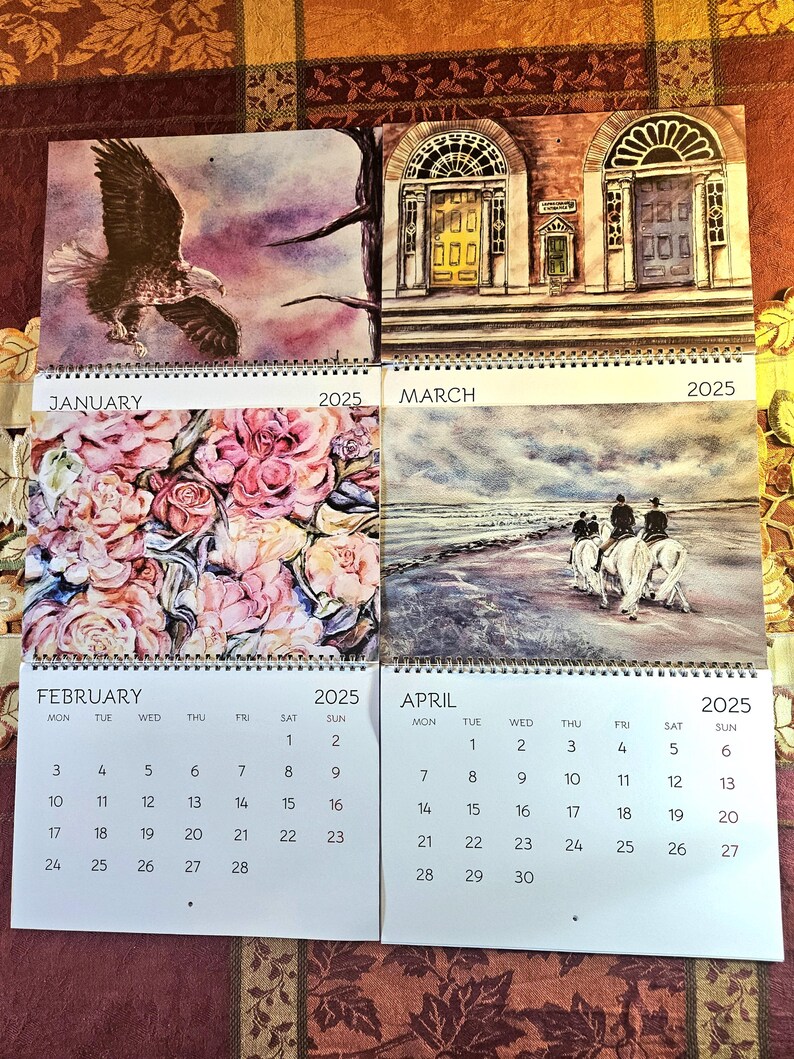 2025 Wall Calendar, Watercolor Art Calendar, Ringbound Monthly Calendar