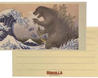 Godzilla : papier à lettre Trente-six vues du mont Fuji et du monstre géant