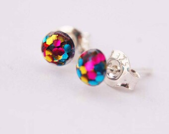 5mm Glitter Resin Sterling Silver Post Earrings in 'Confetti' - Pink, Blue, Gold, Silver, Festival, Bridesmaid, Gift, Jewellery, Unicorn.