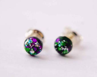 5mm Glitter Resin Sterling Silver Post Earrings in 'Wild Flower' - Holographic, Small, Festival, Bridesmaid, Gift, Jewellery, Unicorn.