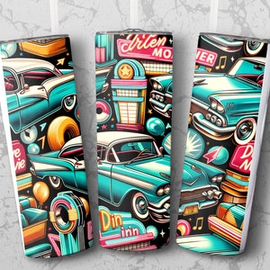 Retro Classic Cars 20 oz Skinny Tumbler Sublimation Design, Straight & Tapered Wrap, Tumbler Wrap, Tumbler Png, Instant Download