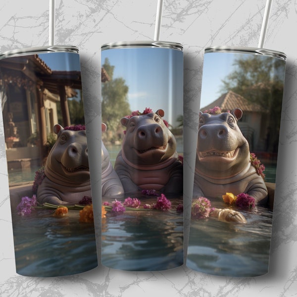 Happy Hippos 20 oz Skinny Tumbler Sublimation Design, Straight & Tapered Wrap, Tumbler Wrap, Tumbler Png, Instant Download