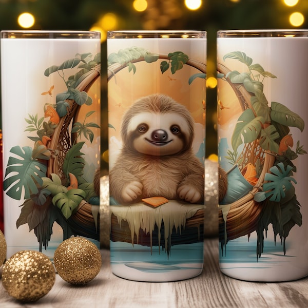Kids Baby Sloth Hammock Jungle 20 oz Skinny Tumbler Sublimation Design, Straight & Tapered Wrap, Tumbler Wrap, Tumbler Png, Instant Download