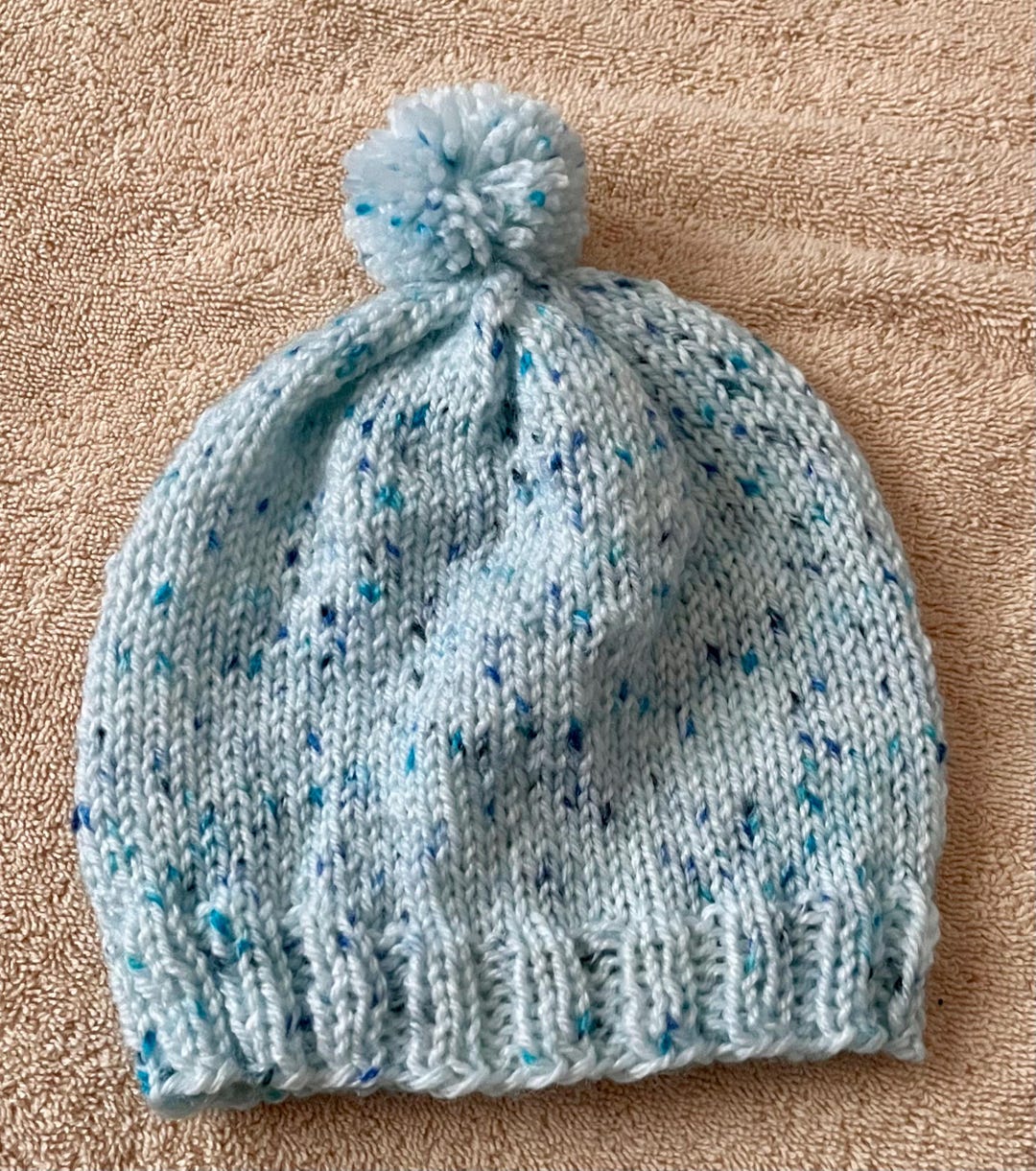 Hand Knit Toddler Pale and Royal Blue Dot and Winter Slouchy Hat With ...