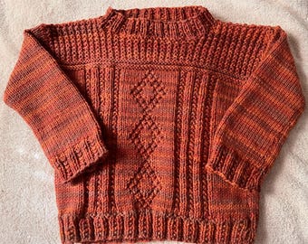 2T Hand Knit Gender Neutral Toddler Cabled and Detailed  Pullover Sweater