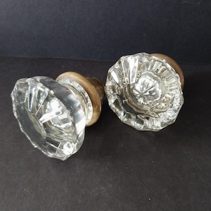 Antique Vintage Scalloped Glass Brass Door Knobs