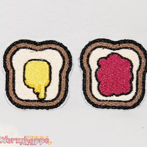 Kawaii Toast Patch set (x2) &quot;CHiKOKU SHiCHAU YO&quot; [Special Lucky Embroidery] Japanese Embroidered Original Patch Set (x2) 2 inches each