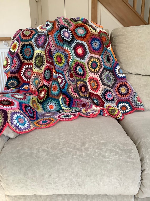 Hand Made Crochet Blanket Colourful Throw 100 cotton Coral Edge Etsy