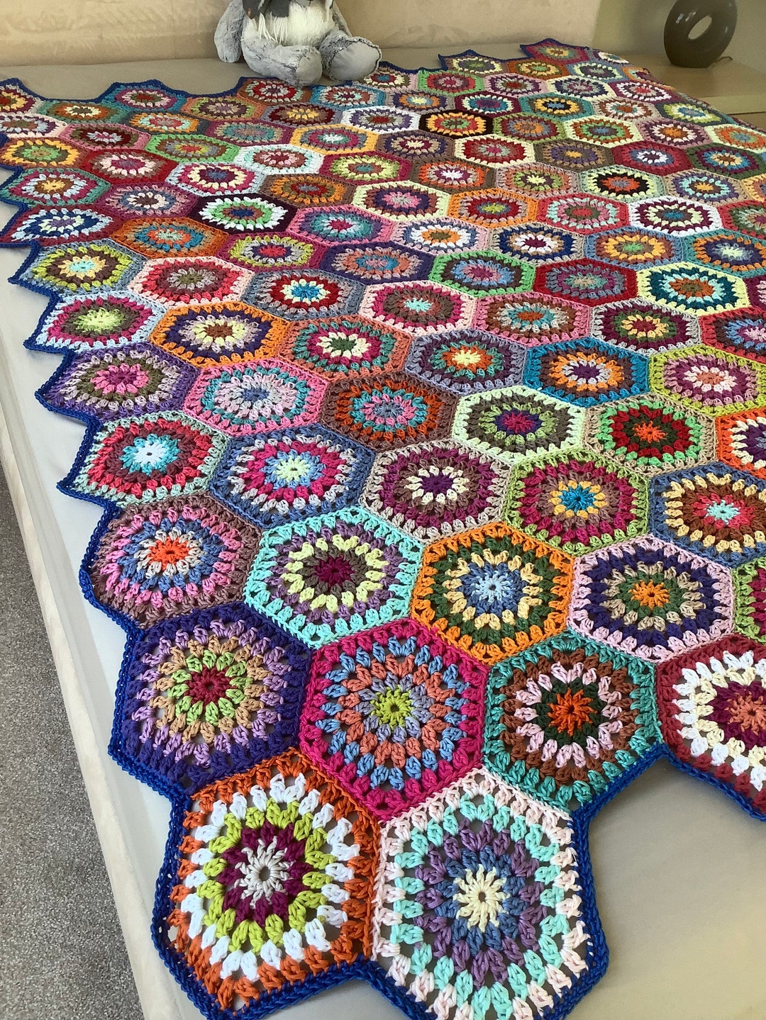 Hand Made Crochet Blanket Colourful Rainbow Throw 100cotton Etsy