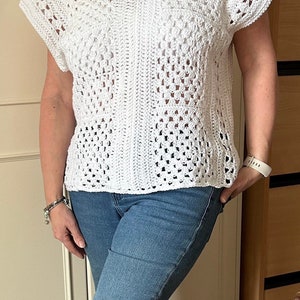 Hand crocheted white summer top 100% cotton