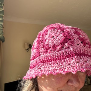 100% cotton hand crocheted unique pinks bucket hat, hippy hat, retro hat, boho hat, festival hat, winter hat, beanie, OOAK