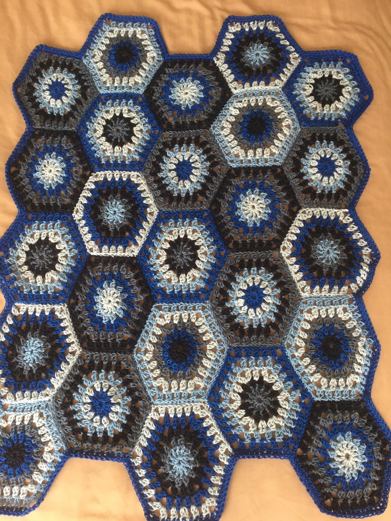 Crochet blanket baby colourful crochet afghan throw hexagon granny sqare 100/% cotton