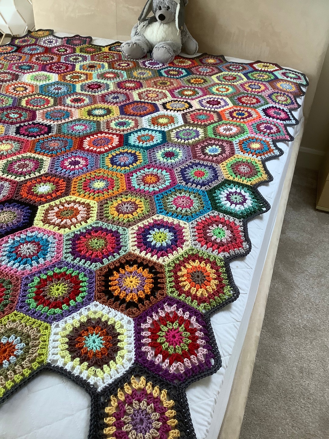 Hand Made Crochet Blanket Colourful Rainbow Throw 100 Cotton Etsy