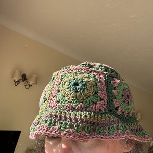 100% cotton hand crocheted unique camoflage bucket hat, hippy hat, retro hat, boho hat, festival hat, winter hat, beanie, OOAK