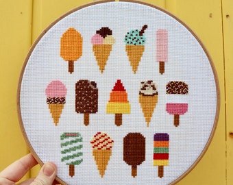 We all Scream for Ice Cream Cross Stitch Kit | Beginners | Fab Ice Lolly | Twister | Mint Chocolate Chip | Feast | Magnum | Cornetto