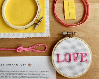 Tiny Beginners 3" Hoop Cross Stitch Kit | Love | Hope | Home | Embroidery | Bamboo Hoop | Crossstitch