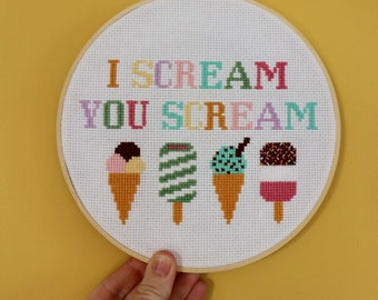 I Scream You Scream Cross Stitch Kit | Ice Cream Cone | Beginners Kit | Fab Ice Lolly | Twister | Mint Chocolate Chip | Neapolitan