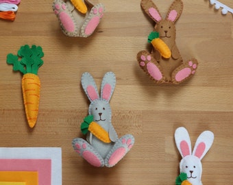 Make your own Felt Easter Decorations KIT | Bunny Rabbit | Chick | Carrot | Embroidery | Children Craft | Kids | Tree | Sewing