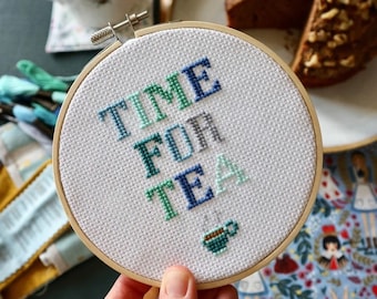 Tea and Coffee Cross Stitch Kit | Beginners | Embroidery Thread | Hoop | Crossstitch | New Home  | Mustard | Living Room | Kitchen