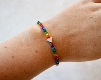 Rainbow beaded bracelet | Beads | Jewellery | Gold Star | Silver Heart | Advent | Stocking Filler | Beads | Rainbow Colours | Toggle