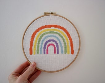 Rainbow Cross Stitch Kit | Beginners Kit | Aida | Embroidery Thread | Cotton Thread | Hoop | Crossstitch | Pastel | Bright