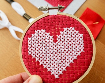 Tiny Beginners 3" Hoop Cross Stitch Kit | Love Heart | Embroidery | Bamboo Hoop | Crossstitch | Kids Craft