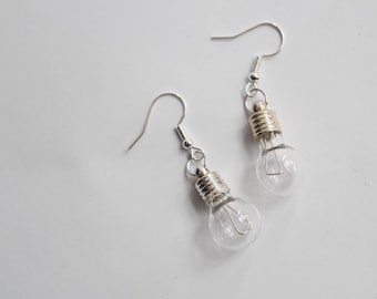 Miniature Lightbulb Earrings: 925 Silver, Novelty Earrings - Science Jewelry