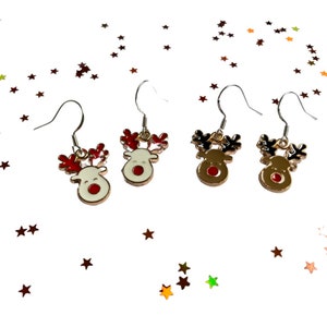 Reindeer Earrings, Christmas Earrings, Rudolph Earrings, Novelty Xmas Earrings, Cute Xmas Earrings, Seasonal Jewellery, Reindeer Jewellery.