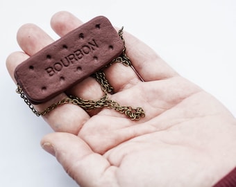 Chocolate Bourbon Biscuit Necklace - Realistic Food Necklace - Biscuit Jewellery - Quirky Novelty Jewellery - Bourbon Gift - Biscuit Gift