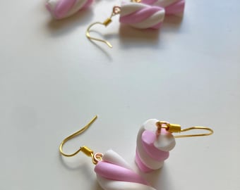 Pink & White Flump Marshmallow Earrings