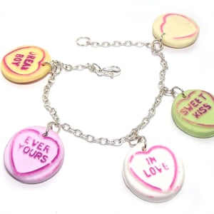 Love Heart Charm Bracelet - Cute Valentine&#39;s Gift - Pastel Jewellery - Fairy Kei Fashion - Unique Charm Bracelet - Pastel Bracelet - Wedding
