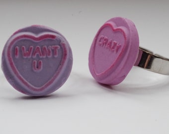 Love Heart Rings - Lovely Loveheart Rings - Gift Idea - Valentines gift idea - cute ring - loveheart pastel jewellery - adjustable ring
