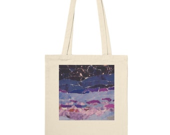 Purple Sky Tote Bag, Pink Handbag, Purple Shopping Bag, Skyline Bag, Collage Shopper, Reusable Bag, Shouder Bag, Canvas Tote Bag