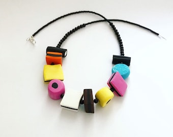 Chunky Liquorice Allsort Necklace - Beaded Sweetie Necklace