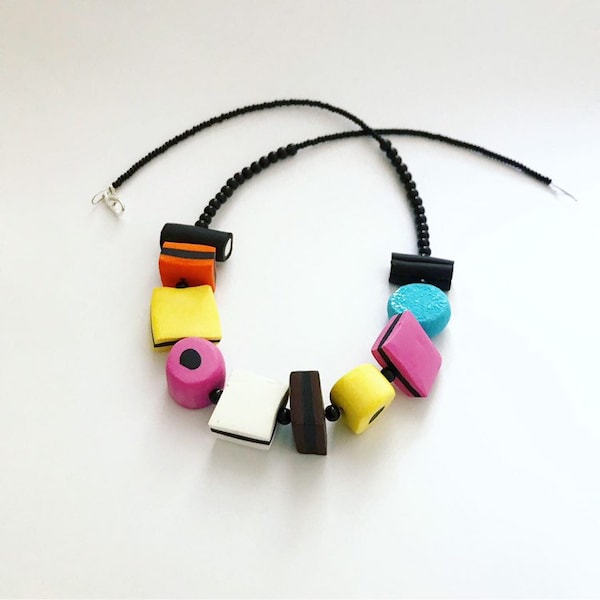 Chunky Liquorice Allsort Necklace - Collier Sweetie perlé