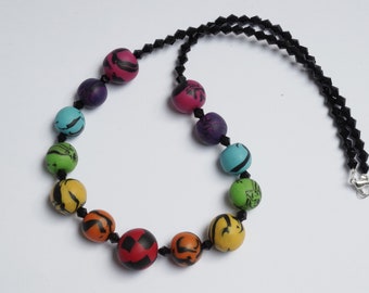 Rainbow Necklace, Rainbow Bracelet, Black and Rainbow Jewellery, Colourful Statement Jewellery, Brightly Coloured, Beaded Necklace, Bracelet