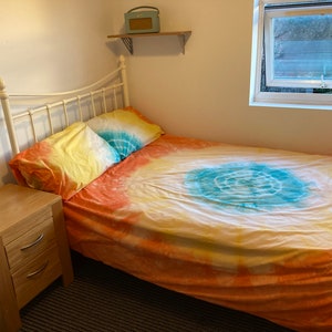 Brightly coloured hand dyed, tie-dye duvet cover set