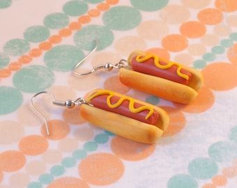 Miniature Hotdog Earrings: Polymer Clay Junk Food Jewelry